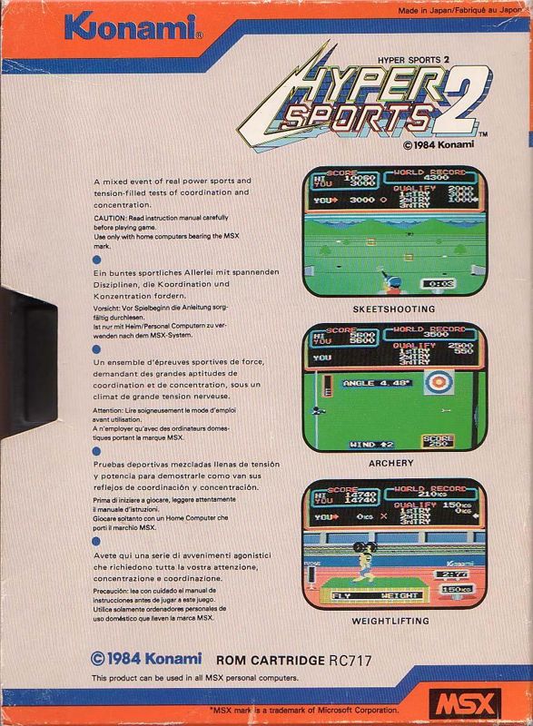 Hyper Sports 2 box art for MSX
